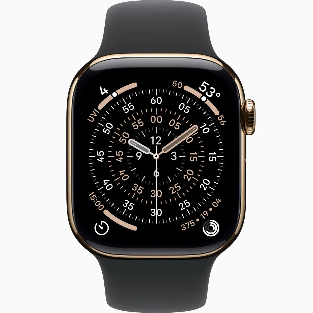 Apple Watch Series 9, GPS + Callular With Stainless Steel / ساعة أبل سيريز 9، مزودة بنظام تحديد المواقع العالمي (GPS) ووظيفة الاتصال، مصنوعة من الفولاذ المقاوم للصدأ.